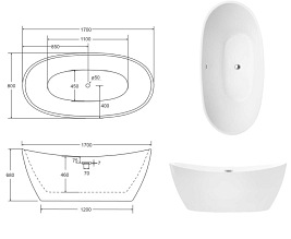 Wanna wolnostojąca korek klik-klak gunmetal 170 cm Ayla Besco