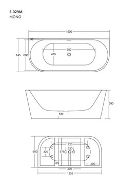 Wanna akrylowa, przyścienna wolnostojąca Mono Corsan 170 cm korek grafit