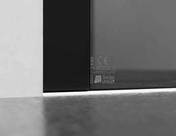 Drzwi prysznicowe rozsuwane prawe/lewe do wnęki 112-121 cm szkło 8mm grafitowe profile czarny mat Swiss Liniger