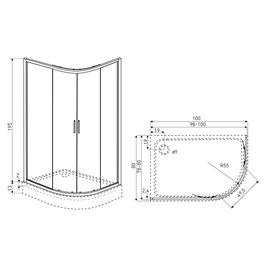 Kabina prysznicowa asymetrczyna z brodzikiem lewa 100x80 Solid RA BL Kerra