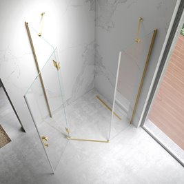 Złota kabina prysznicowa pięciokątna 90x90 drzwi uchylne KZ10B