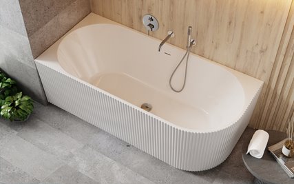 Denaya Besco biała wanna wolnostojąca 150 cm lewa syfon czarny WAS-150-DLB