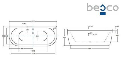 Wanna wolnostojąca przyścienna + klik-klak czarny Volya Besco 160 cm WKV-160-WC