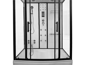 Biała kabina prysznicowa z hydromasażem i sauną parową prostokątna zabudowana 170x85 MO-0505-170WS