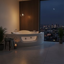 Wanna z hydromasażem narożna podgrzewacz wody 140x140 Flores 601