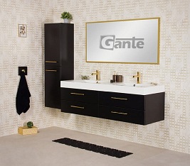 Szafka łazienkowa wisząca czarny mat z umywalką dwie komory 160 cm Nela Belli Gold Gante