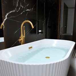 Wanna wolnostojąca przyścienna korek oraz przelew złoty szczotkowany 150 cm Carlo Hydrosan