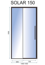 Drzwi prysznicowe szerokość 150 cm czarne profile Solar Rea