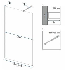 Złota szczotkowana ścianka prysznicowa walk-in 110 cm Aero Gold Rea