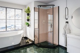 Czarna kabina prysznicowa pięciokątna 80x80 Stylio BKM501PTK+