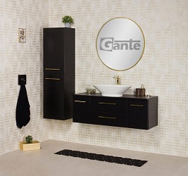 Szafka łazienkowa wisząca 120 cm czarny mat z umywalką nablatową Belli Gold Gante