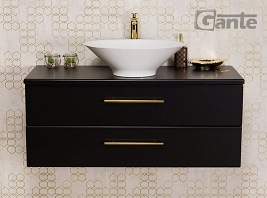 Szafka łazienkowa wisząca 100 cm czarny mat z umywalką nablatową Belli Gold Gante
