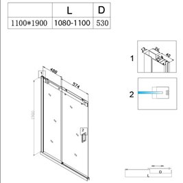 Złote drzwi prysznicowe do wnęki 105-110 cm rozsuwane SH03CG szkło 8 mm
