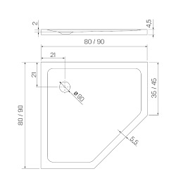 Mild Stone New Trendy B-0540 biały brodzik prysznicowy pięciokątny 90x90 cm niski struktura kamienia