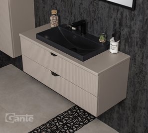 Szafka łazienkowa z lamelami wisząca z czarną nablatową umywalką 100 cm 39/2 Victa Lamello kolor fume mat