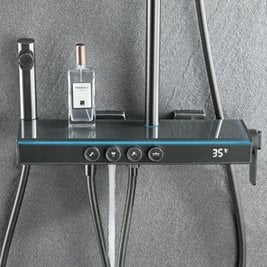 Grafitowy zestaw prysznicowy natynkowy z termostatem F19-GR LCD