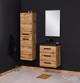 Szafka wisząca z czarną matową umywalką 50 cm kolor dąb naturalny 39/3 seria Fokus Loft Gante