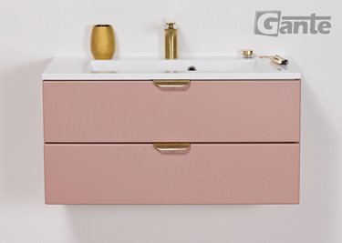 Szafka łazienkowa pudrowy róż z umywalką złoty uchwyt 80 cm Magnolia Gante
