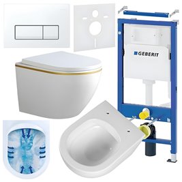 Zestaw podtynkowy stelaż GEBERIT DUOFIX + miska PEAK-WH-GL-RIM-02 + przycisk DELTA 50 biały