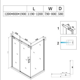 Kabina prysznicowa szkło 8 mm prostokątna 120x80 KZ203C