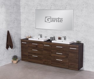 Szafka łazienkowa wisząca z dwiema umywalkami nablatowymi 210 cm 39/3 Fokus kolor orzech