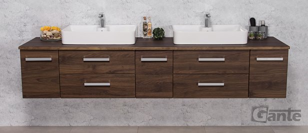 Szafka łazienkowa wisząca z umywalką nablatową 210 cm 50/2 Fokus kolor orzech