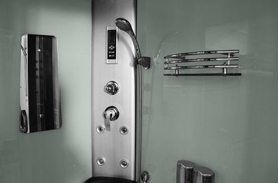 Kabina prysznicowa z hydromasażem na niskim brodziku białe ścianki 120x85 prawa MO-18220