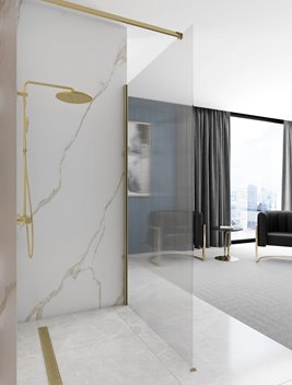 Złota szczotkowana ścianka prysznicowa walk-in 90 cm Aero Intimo Rea