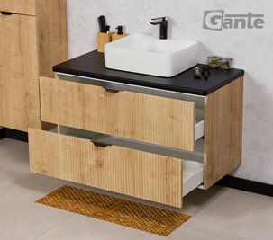 Szafka łazienkowa z białą umywalką wisząca dąb naturalny 80 cm Brendo Gante