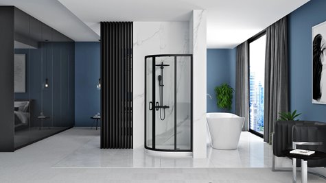 Czarna półokrągła kabina prysznicowa rozsuwana 80x80 cm Look Rea Black