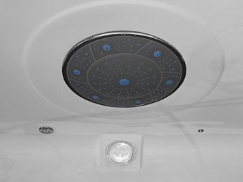 Biała kabina prysznicowa z hydromasażem i sauną parową prostokątna zabudowana 150x85 MO-0505-150WS