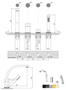 Bateria wannowa 4-otworowa czarny matt Decco Besco