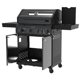 Grill gazowy ZEUS-C kolor czarny ruszt żeliwny moc 14,5 kW + pokrowiec + palnik boczny + LED