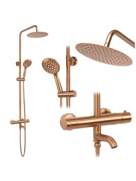 Zestaw prysznicowy natynkowy miedź szczotkowana termostat Lungo Rea