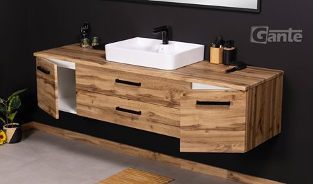 Szafka wisząca z umywalką nablatową 180 cm 50/2 kolor dąb naturalny seria Fokus Loft Gante