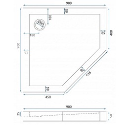 Czarny brodzik pięciokątny 90x90 Diamond Rea