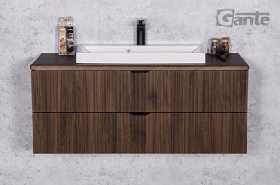 Szafka łazienkowa z lamelami wisząca z umywalką nablatową 100 cm 39/2 Victa Lamello kolor orzech
