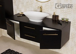 Szafka łazienkowa wisząca 140/50 cm czarny mat z umywalką nablatową Belli Gold Gante