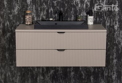 Szafka łazienkowa z lamelami wisząca z czarną nablatową umywalką 100 cm 39/2 Victa Lamello kolor fume mat