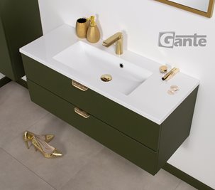 Szafka łazienkowa oliwkowa z umywalką złoty uchwyt 100 cm Magnolia Gante