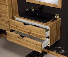 Szafka łazienkowa wisząca z czarną umywalką nablatową dąb naturalny 80 cm Victa Gante