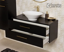 Szafka łazienkowa wisząca 100 cm czarny mat z umywalką nablatową Belli Gold Gante