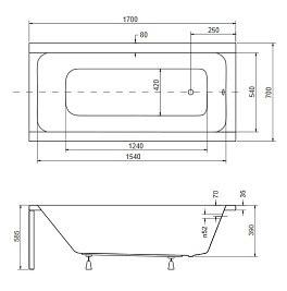 Wanna prostokątna 170 cm Modern Besco