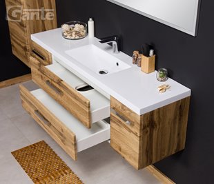 Szafka wisząca z umywalką kolor dąb naturalny 140 cm seria Fokus NE