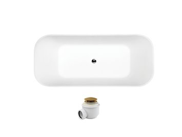 Matowa wanna wolnostojąca z konglomeratu + klik-klak złoty 160 cm Assos Matt Besco WMMB-160AKG