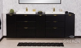 Czarna matowa szafka łazienkowa z dwiema umywalkami 210 cm Liv 2 Victa