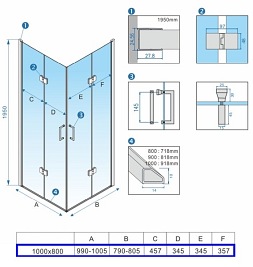 Kabina prysznicowa drzwi składane czarna prostokątna 100x80 KZ12B