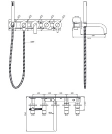 Bateria wannowa 5-otworowa podtynkowa Y1237/1CP Omnires Y miedź