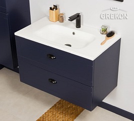 Wisząca szafka z umywalką granatowy mat 80 cm seria Grend Gante