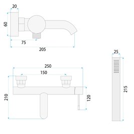 Bateria wannowa Lungo Diamond miedź Rea